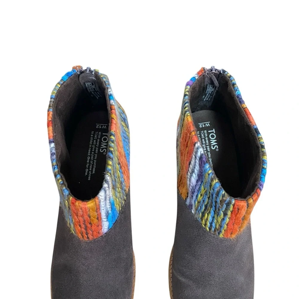 TOMS Blanket Aztec Stripe Leila Brown Suede Western Boho Bootie Women's 12 NEW - Picture 8 of 12